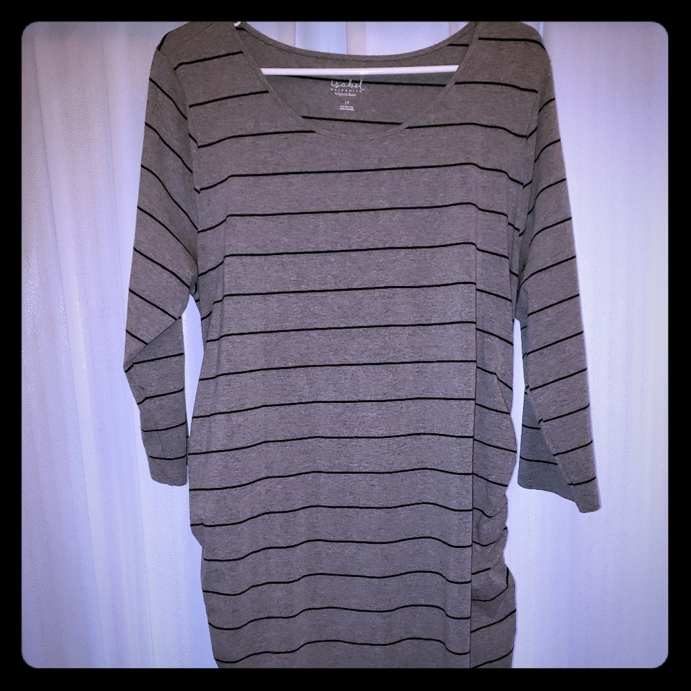 Striped blk and grey long sleeve maternity Dress